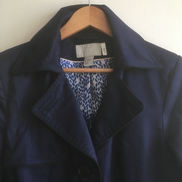 H&M Trench Coat in Navy Blue with Black Details sz 12 - Picture 2 of 8